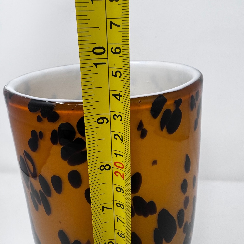 Tortoise Shell Art Glass Vase Amber Black Hand Blown Decorative Cylinder Vessel - Picture 9 of 9